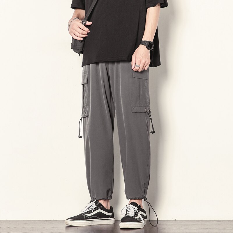 Hip-hop macacão masculino preto bolso jogger harajuku sweatpants casual moda tendência masculina rua wear harem calças