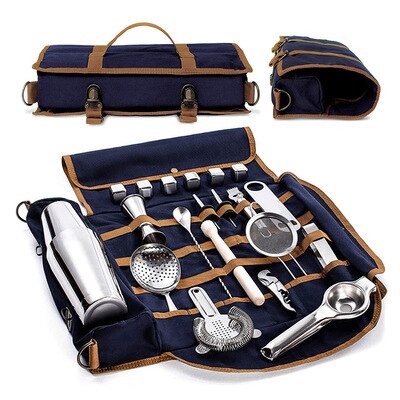 Barra bartender bolsa de transporte criativo bartender lona kit ferramentas barra conjunto cocktail shaker saco de armazenamento só: navy blue