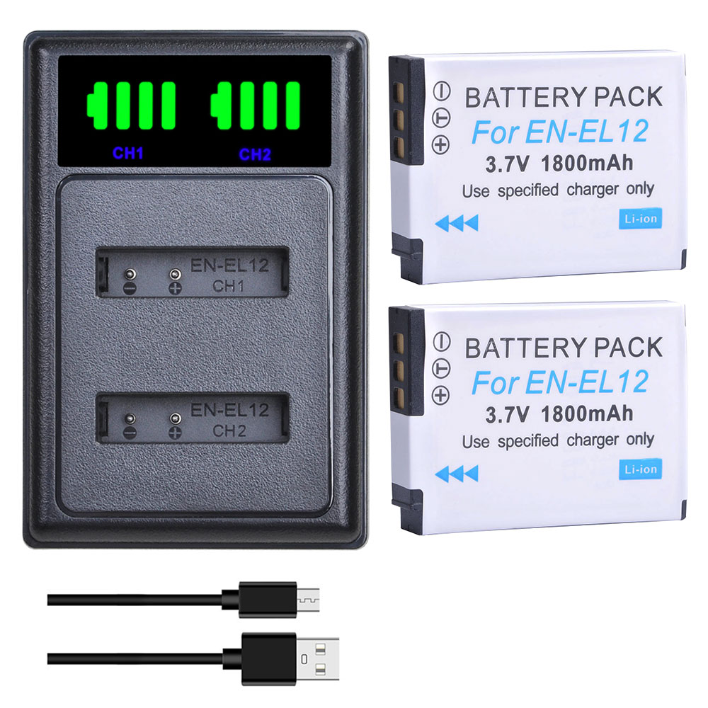 Batería EN-EL12 ENEL12 + cargador con puerto tipo C para Nikon Coolpix S9700 S9500 S9400 S9300 S9100 S8200: YELLOW