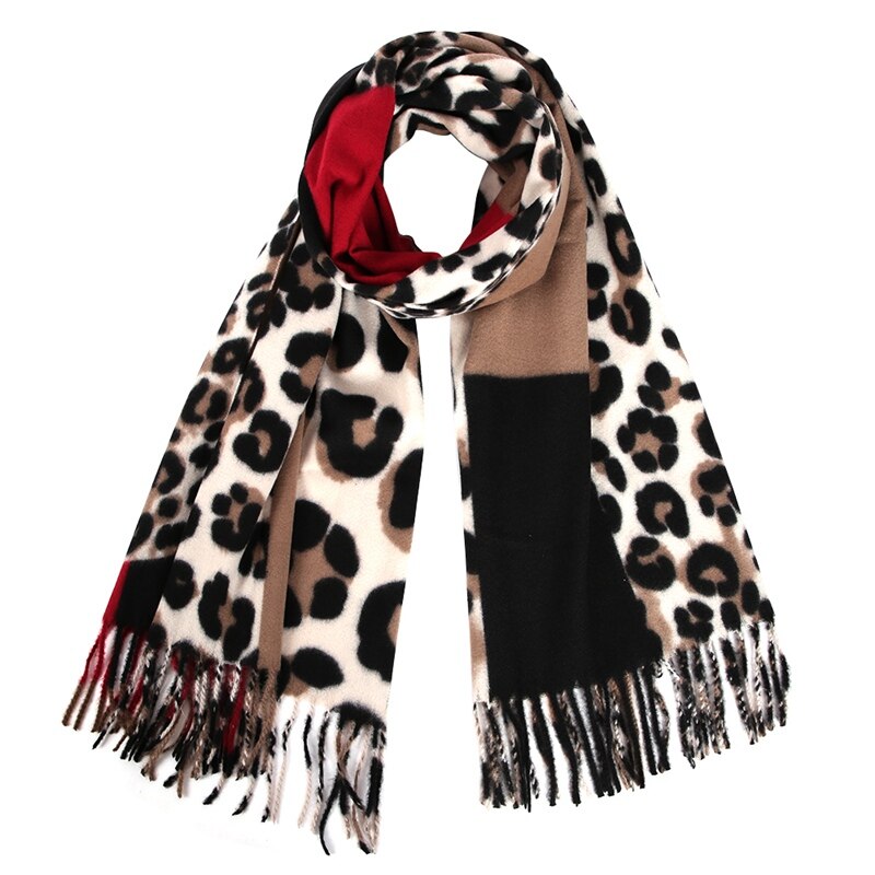Rævemor kvinder sjal wrap med kvast dyr leopardprint kashmir pashmina tørklæde vinter foulard femme: Rød