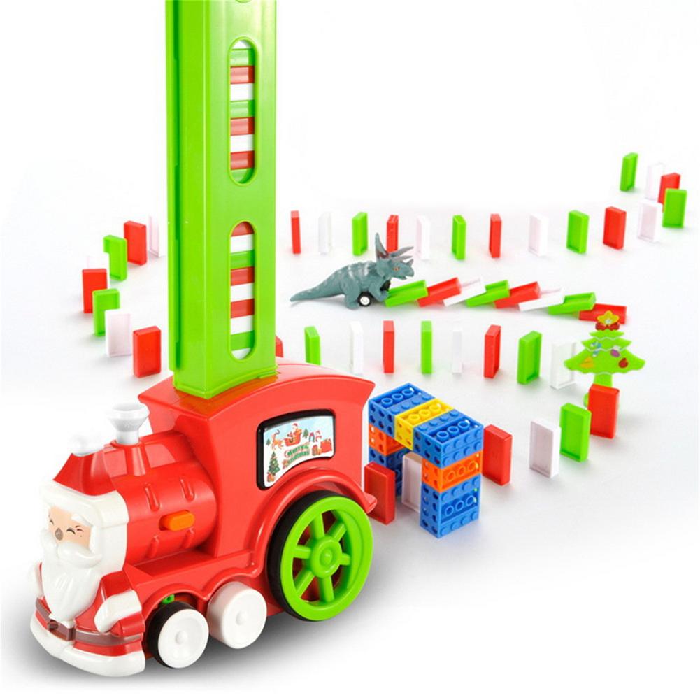 90Pcs Kerstman Domino Trein Speelgoed Set Met Licht Geluid Kinderen Plastic Kleurrijke Domino Blokken Spel Speelgoed Kinderen Kerst