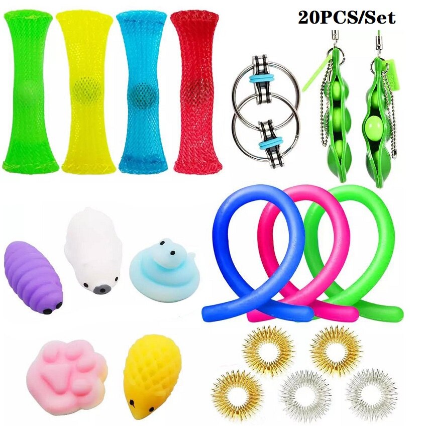 Fidget Zintuiglijke Speelgoed Set Pops Bellen Stress Push Het Fidget Speelgoed Pack Set Speelgoed Te Verlichten Kinderen Met Autisme en Angst: 20PCS