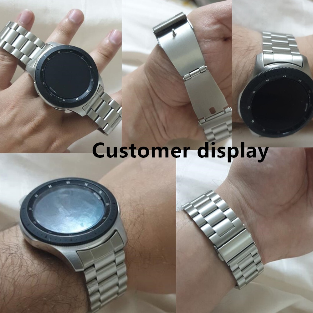 HQ Edelstahl Armband für Samsung Galaxy Uhr 46mm SM-R800 Sport Band Curved End Strap Handgelenk Armband Silber Schwarz