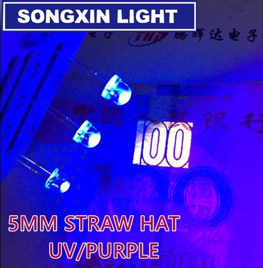 200pcs 5mm Licht UV Paars Strohoed Groothoek Ultraviolet 395nm-400nm Transparante 5mm Light- emitting Diode LED Lamp
