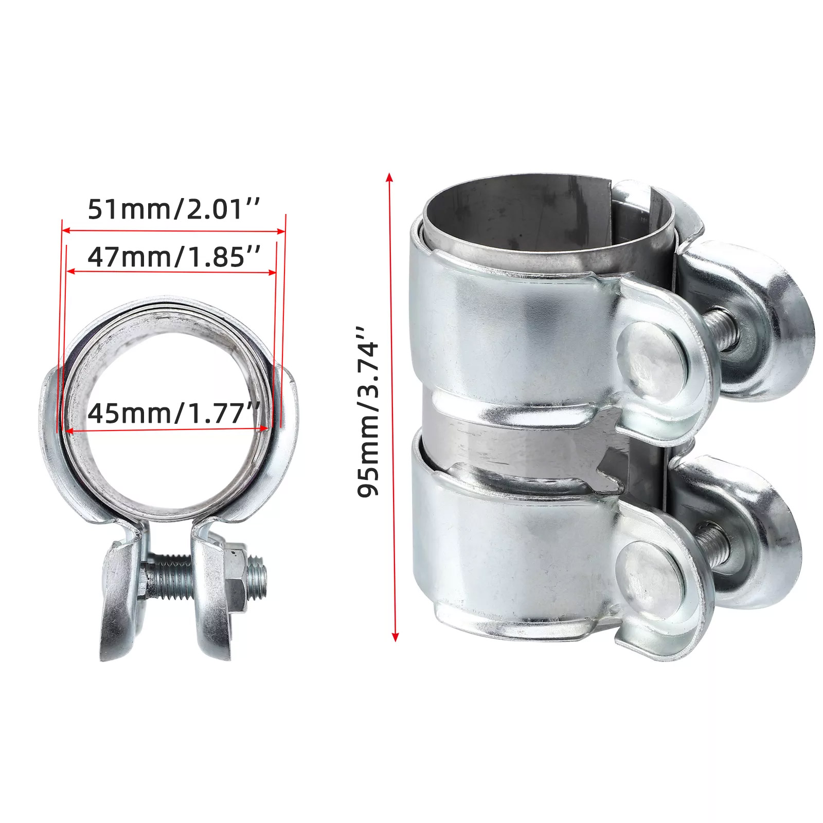 Abrazadera de escape Turbo de acero inoxidable, silenciador duradero a presión, manguera de tubo de escape, piezas automotrices duraderas, 45mm, 50mm, 60mm, 1 ud.