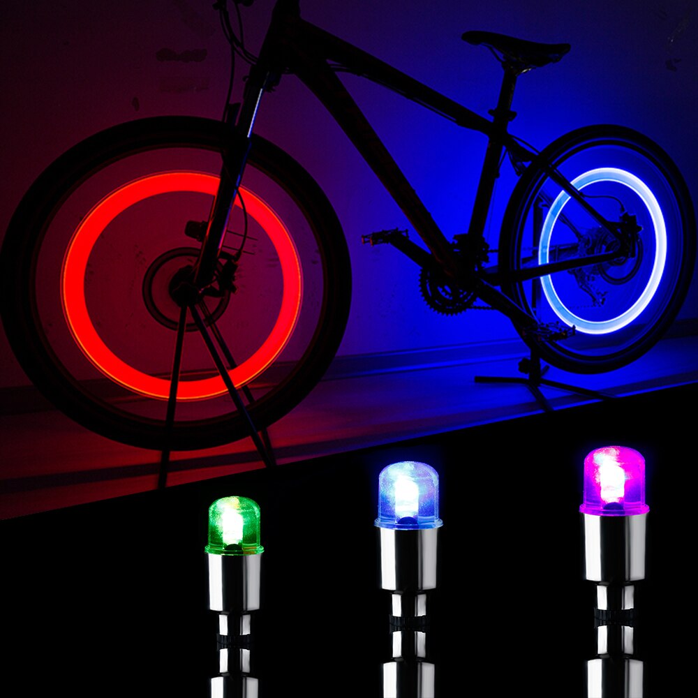 2Pcs Neon Lichten Kleur Tyre Wheel Ventieldopjes Licht Led Lamp Flash Fiets Motorfiets Band Motion Air Cover Velg ventieldopjes