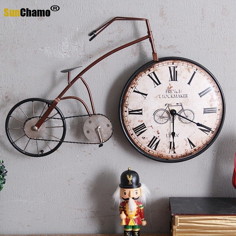 Relojes de pared Retro Para Bicicleta, decoración para sala de estar, colgante, Mural, adornos de reloj Vintage, decoración del hogar con personalidad