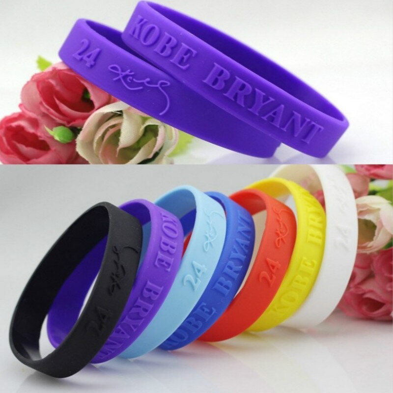 Pulsera deportiva de silicona para baloncesto, brazalete Bryant, pulsera de goma, brazalete de letras conmemorativas, joyería