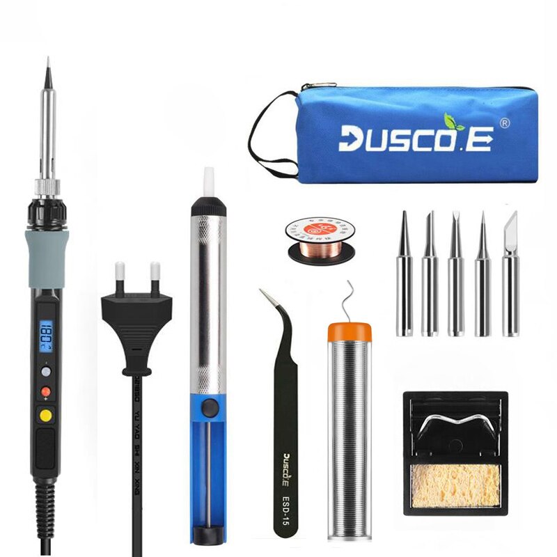 80w 110v 220v justerbar temperatur elektrisk lödkolv kit svetslödning omarbetning station värme penna reparation verktyg set: 220v eu-kontakt / 80w järnsats e