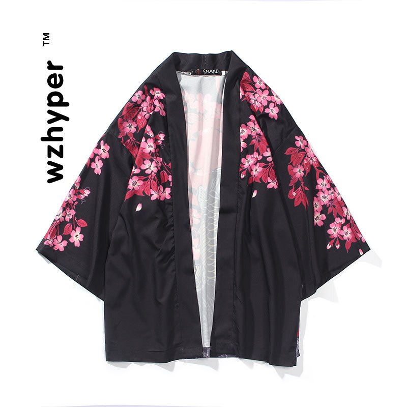 Samurai Crane-Kimono de estilo japonés Haori para hombre y mujer, cárdigan, ropa tradicional china, ropa asiática, Kimono tradicional: Black / XXL