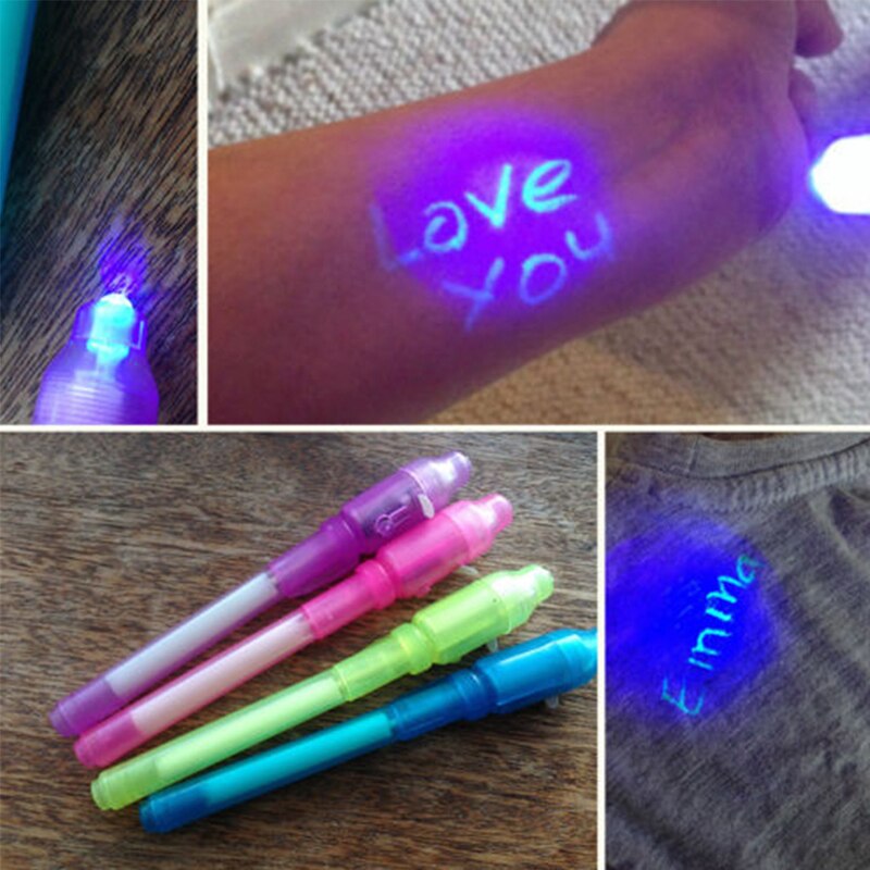 EZONE 8pcs Invisible Highlighter Secrect Message Pens 2 In 1 Magic UV Light Pen for Drawing Led Electronic Purple Light Kid