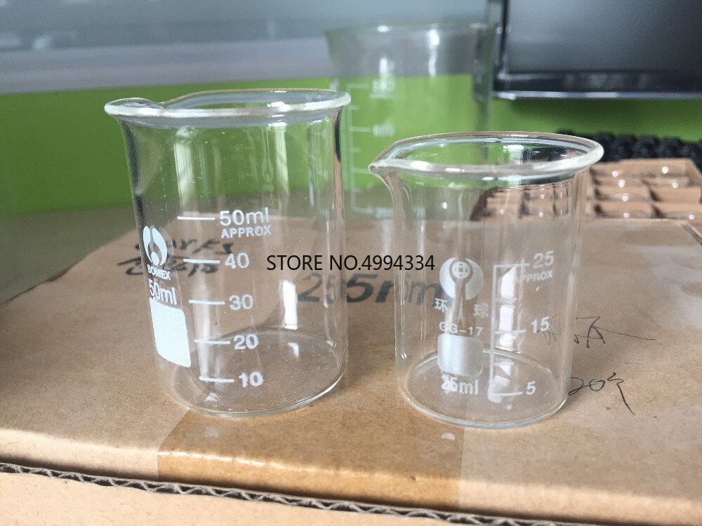 20 stks/set hoge quakity 25ml 50ml Bekerglas Afgestudeerd Transparante Borosilicaatglas Beker