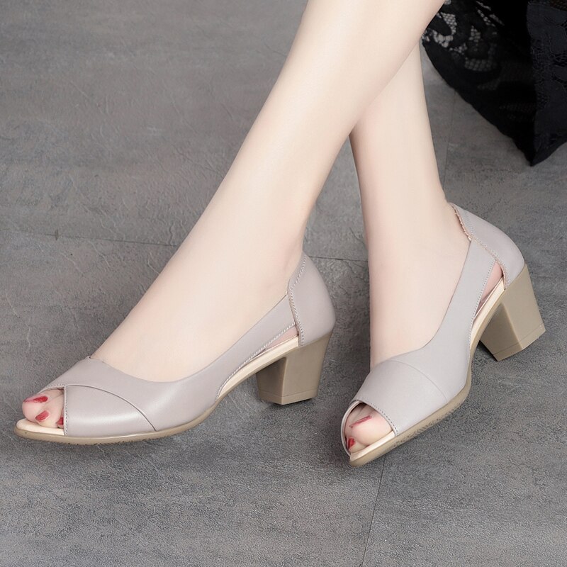 été femmes robe chaussures Peep orteil bureau travail chaussures talons moyens pompes bout ouvert femme sandales noir zapatos mujer