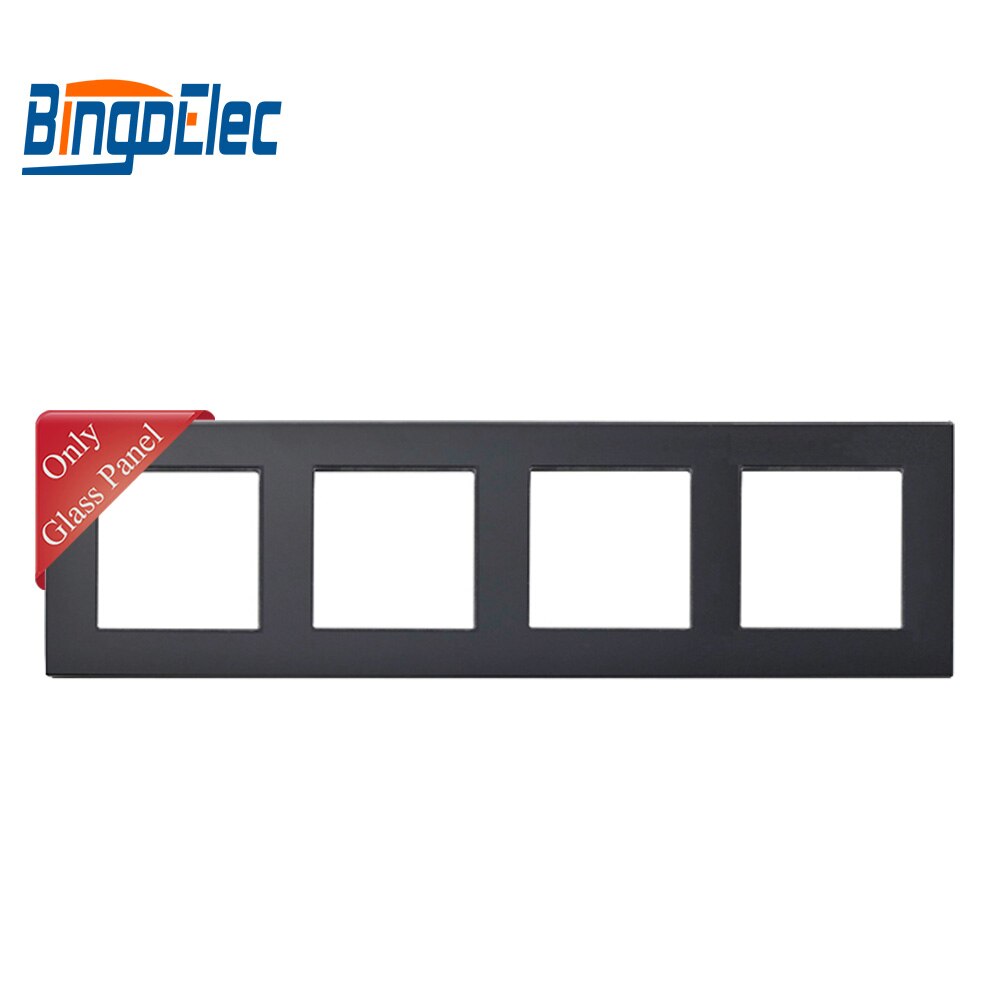 Three color four socket frame,crystal toughened glass frame,86*299mm,: Black