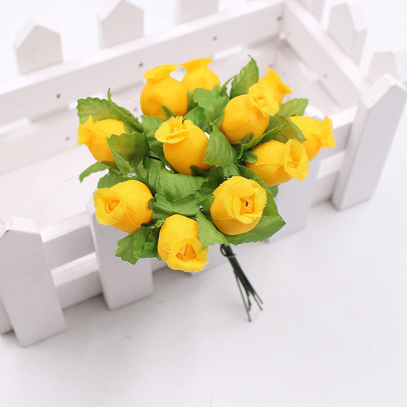 1 bukett 12 blomhuvuden mini ros konstgjord siden blomgren små rosenknoppar för hemmet bröllopsfest gör-det-själv-inredning