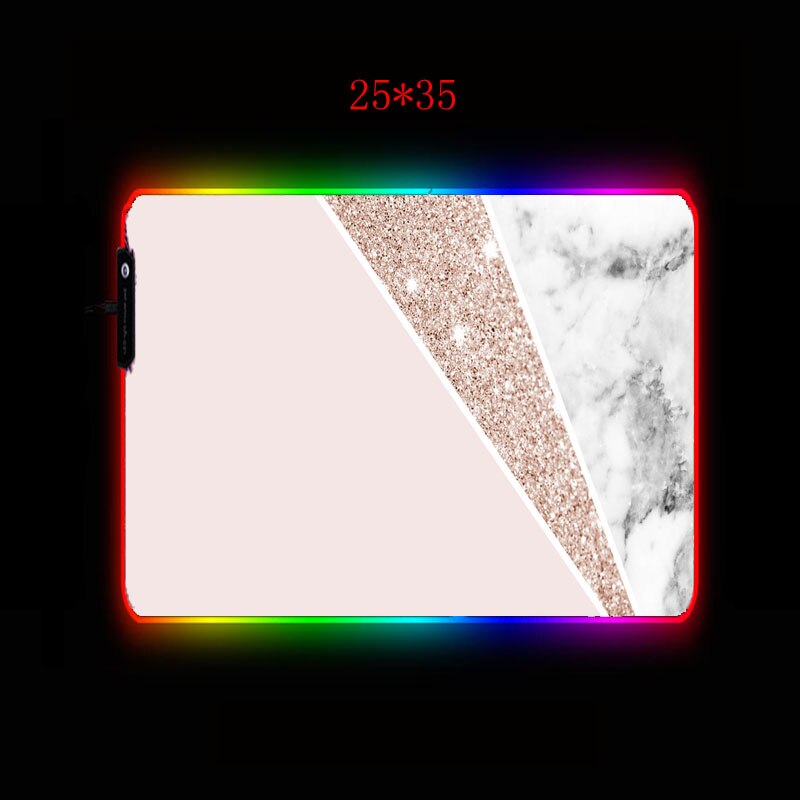 Mairuige White Pink Marble Gaming RGB Mouse Pad Computer RGB Backlit Mause Pad Large Mousepad XXL for Desk Keyboard LED Mice Mat
