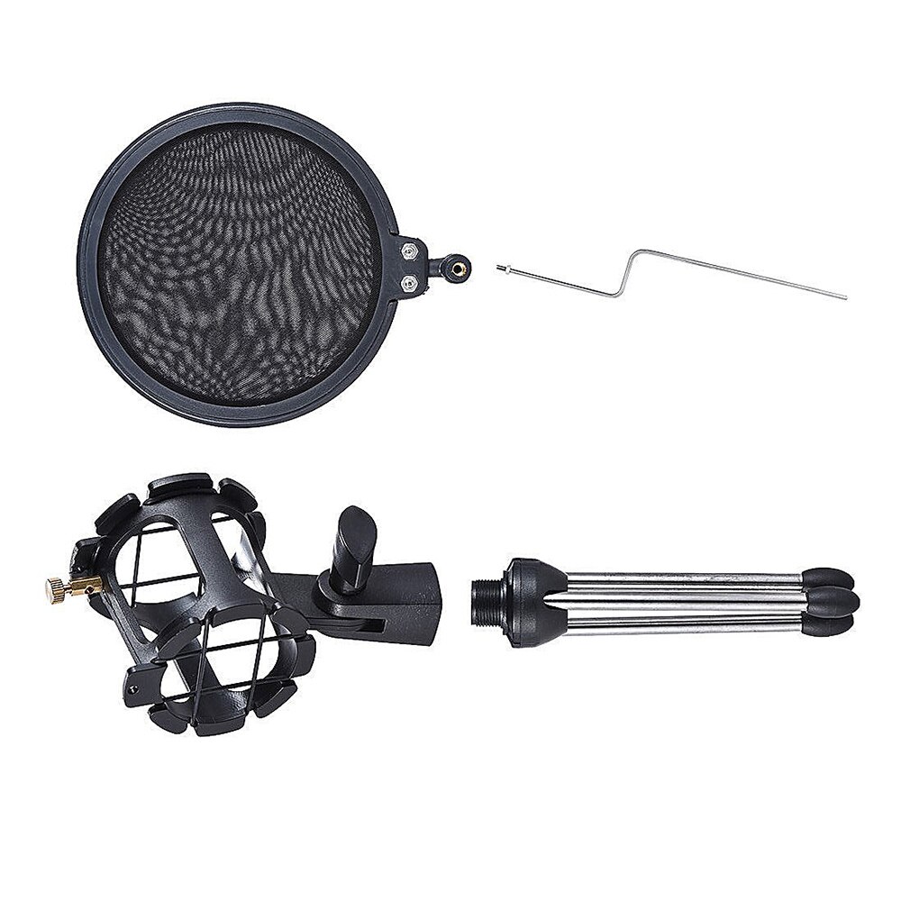 Microphone Tripod Stand Foldable Desktop Microphone Bracket with Shock Mount Mic Holder Clip for Karaoke Studio Recording