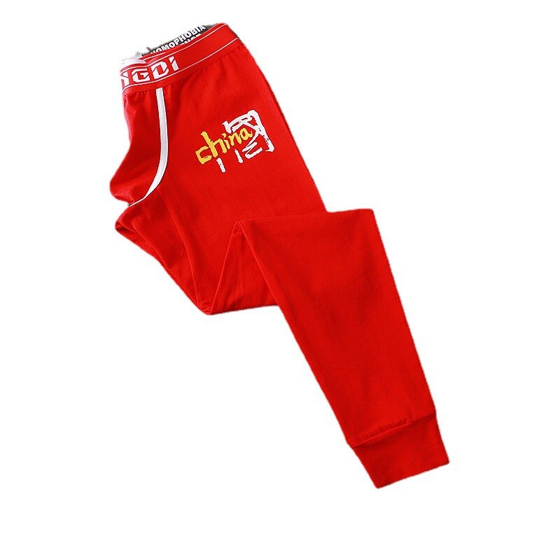 AIIOU męskie kalesony zimowe obcisłe cieplejsze leginsy męska bielizna termoaktywna jesień w stylu chińprzejrzeć wzór bawełniane majtki: Czerwony / M