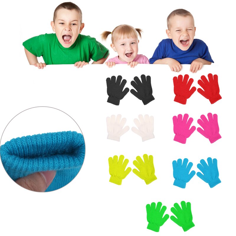 1 Pair Children Winter Knitted Glove Girl Boy Stretchy Knitted Warm Full Finger Gloves Children Candy Color Cute Gloves