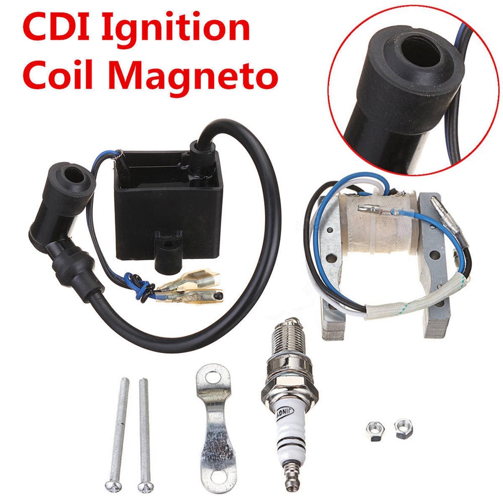 CDI Ignition Coil Magneto 49cc 66cc 80cc 2-Stroke Engine Motorized Bike Parts Magneto Coil Spark Plug