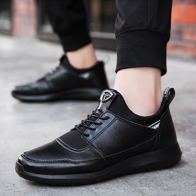 Brand Leather Men Casual Shoes Sneakers Light Weight Black Footwear Outdoor Male Walking Shoes Men Autumn Shoes