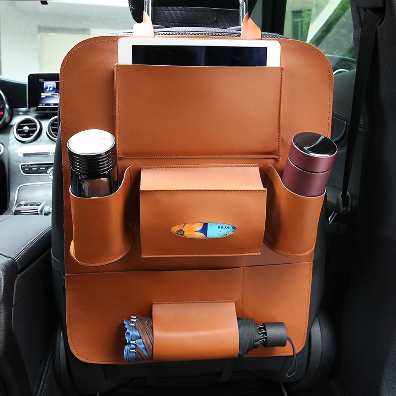 PU Leather Pad Bag Car Seat Back Organizer Travel Storage Bag Foldable Dining Table Car Seat Storage Bag Car-styling Accessores