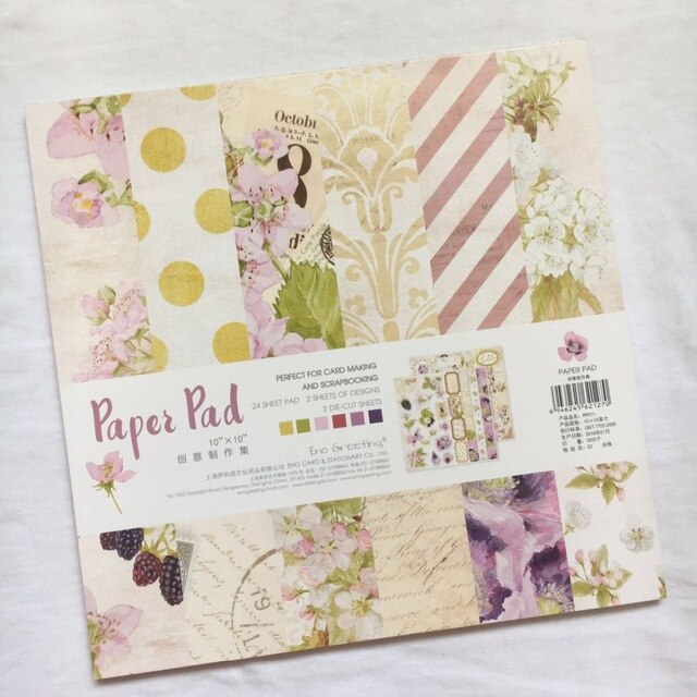 Pack Papier Scrapbooking - 25.5cm - 26 Feuilles - Fleurs Papillon Fond - DIY Motifs Créatifs: 011