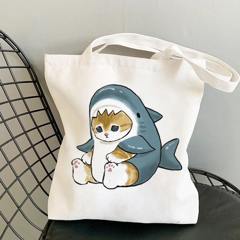 Bolso de mano de Manga con dibujos de gatos Kawaii, bolso de playa, bolsos de compras, bolsos de hombro de lona, bolsos de compras para mujer de alta capacidad: Chocolate