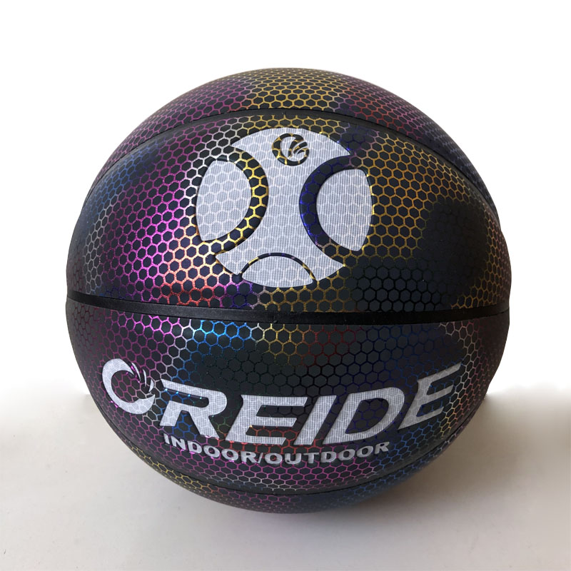 Pelota de baloncesto luminosa, pelota de baloncesto holográfica reflectante, de PU, resistente al desgaste, brillante, juego deportivo nocturno: Size 5 bule