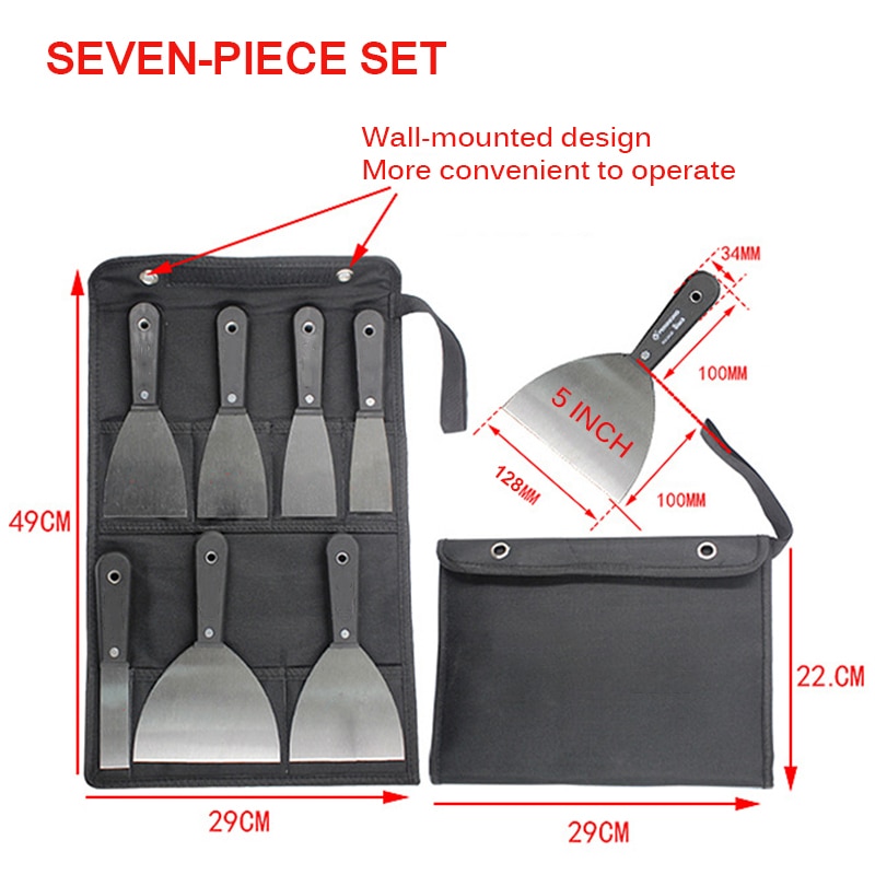 7 in 1 sparkel skrapeblad 1 tomme 1.5 tommer 2 tommer 2.5 tommer 3 tommer 4 tommer 5 tommer 7 størrelser skrape spade plasthåndtak veggkniv