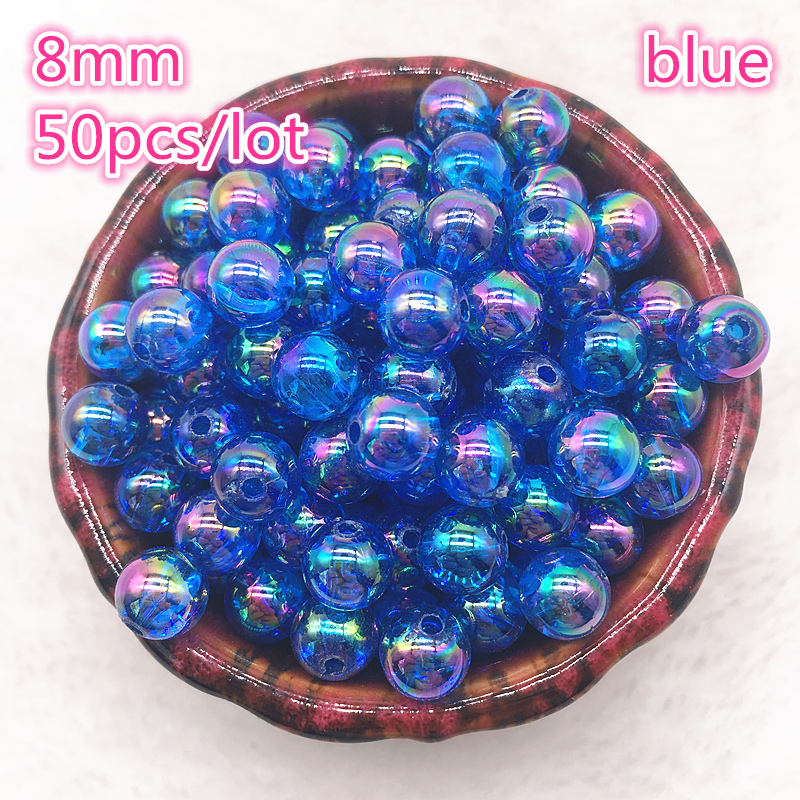 50 stuks 8mm AB Kleur Ronde Acryl Kraal Losse Spacer Kralen Voor Sieraden Maken DIY Armband: 08