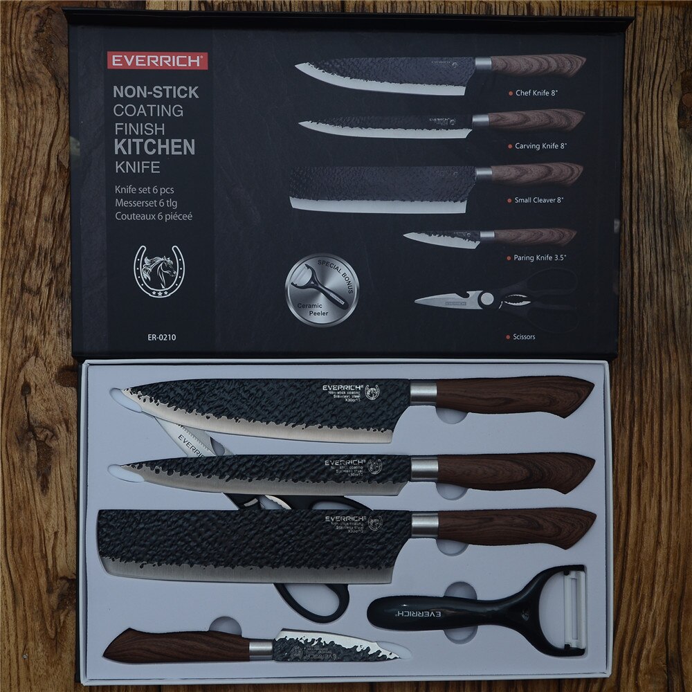 Juego de cuchillos de cocina de acero inoxidable, Herramientas Forjadas, tijeras, pelador de cerámica, rebanador de Chef, cuchillo de pelar Nakiri, estuche de