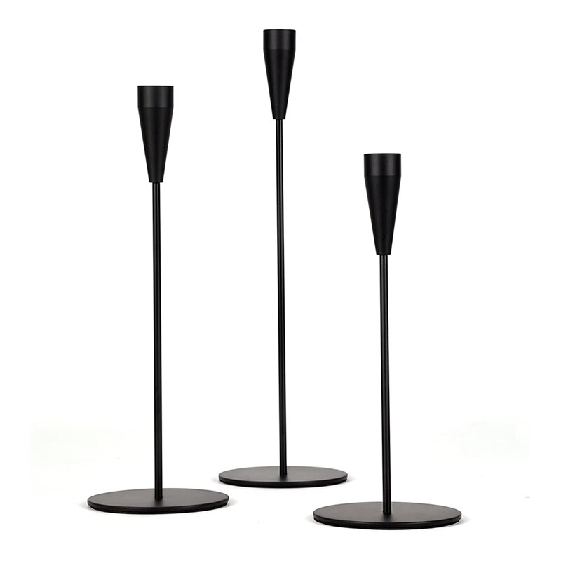 Metalen Hoge Kegel Kaarshouder Wedding Anniversary Party Tafel Centrum Decoratie-3 Delige Set: Black