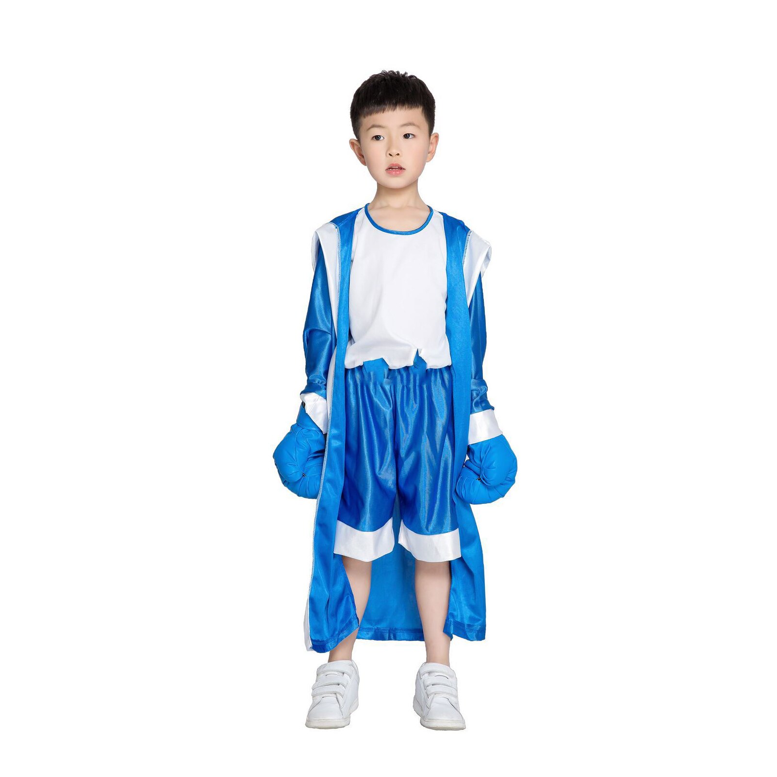 Children Boy Red BLUE Boxer Costume Clothes Jumpsuit with Cloak Boxing Robe Party Costume fantasia infantil menino