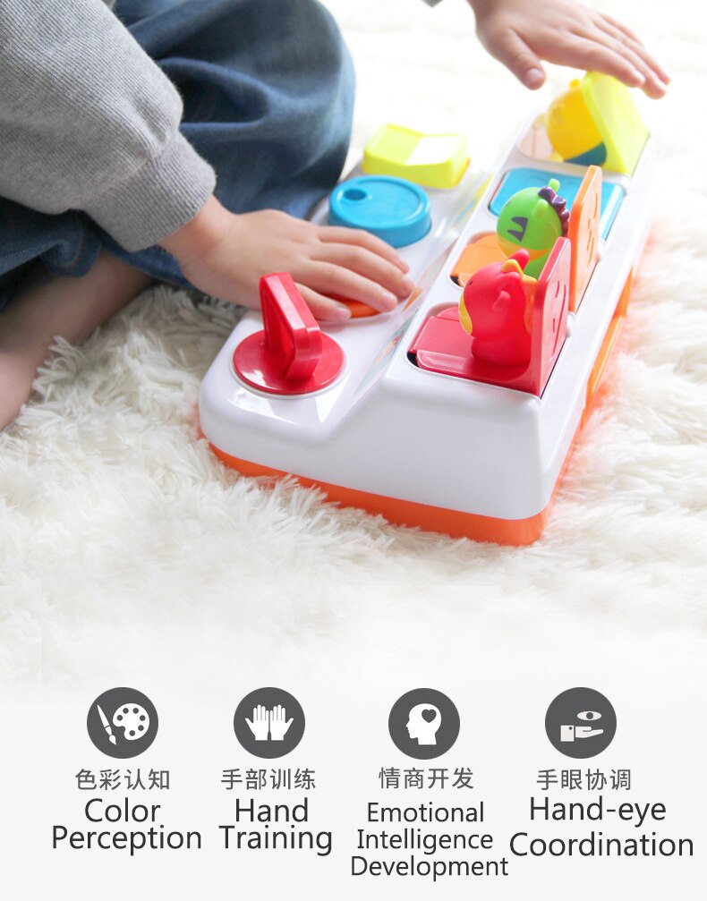 Peekaboo-caja de botón Pop-up de juguete, caja del Tesoro, juguete de inteligencia para bebé de 1 a 3 años