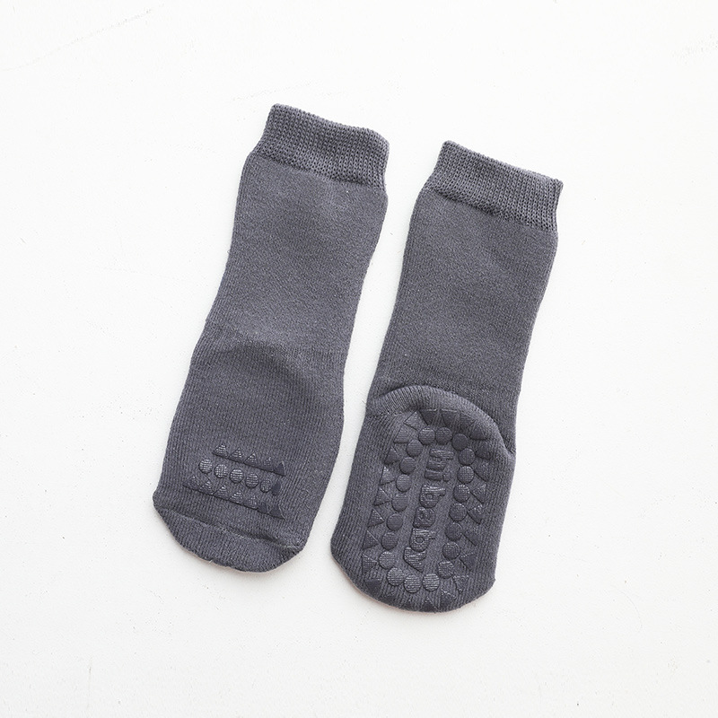 Calcetines gruesos de goma antideslizantes para bebé, niño y niña, calcetines hasta la rodilla, zapatos cálidos para el hogar, Otoño e Invierno: Gris / 1-3 years old
