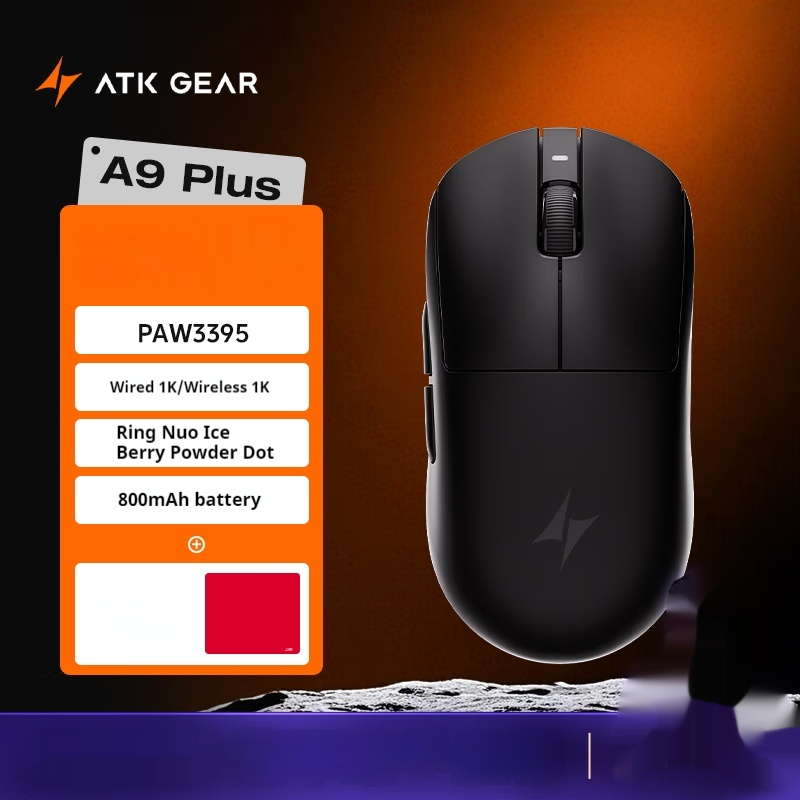 ATK Dragonfly A9 Pro Wireless Mouse 3Mode Star Flash PAW3950 Nordic52840 Lightweight Custom Laptop Gamer PC Gaming Mouse: black