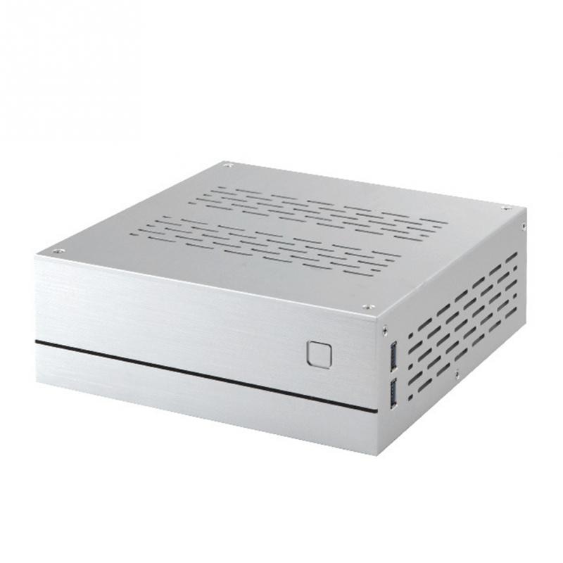 Aluminum Mini-ITX Computer Case Desktop LED Indicator Brushed Metal Panel Surface Heatsink Horizontal PC Case 2 USB Port: Silver