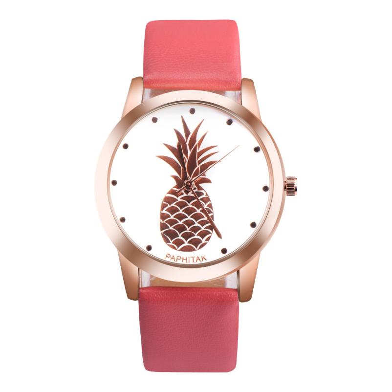PAPHITAK femmes hommes ananas Faux cuir analogique montre à Quartz L8243: E