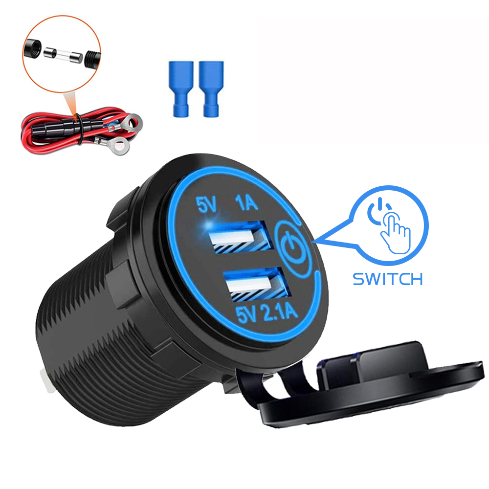 12V-24V Dual Usb Ladegerät Steckdose Wasserdicht 3,1 EINE Dual Ladegerät Buchse mit berühren Schalter für Auto Stiefel Marine Motorrad: Schwarz