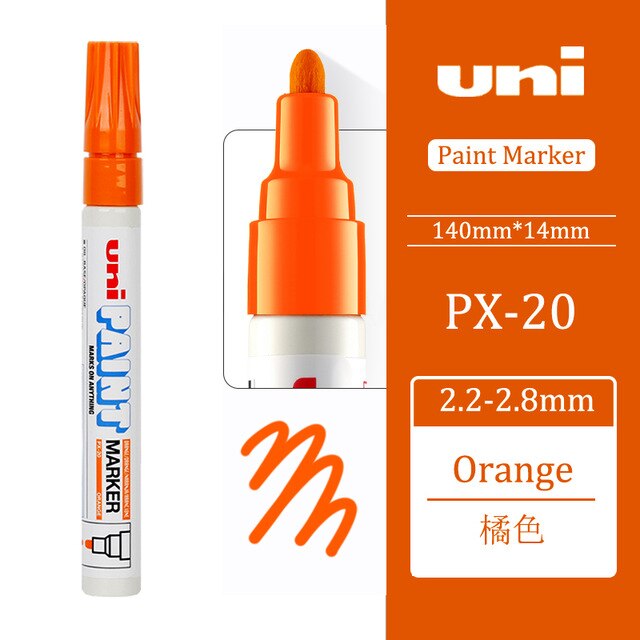 1pcs Japan UNI Mitsubishi PX-20 Paint Pen Industrial Pen Single Touch Up Round Head Marker Pen Signature Paint Marker: Orange