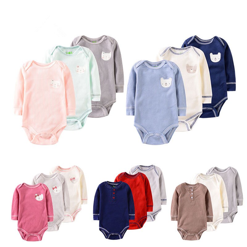 3 Teile/satz Lange Sleeeve Baby Jungen Kleidung Mädchen Kleidung Bodys Baby Mädchen Kleidung 3-9M 100% Baumwolle Waffel roupas de bebe