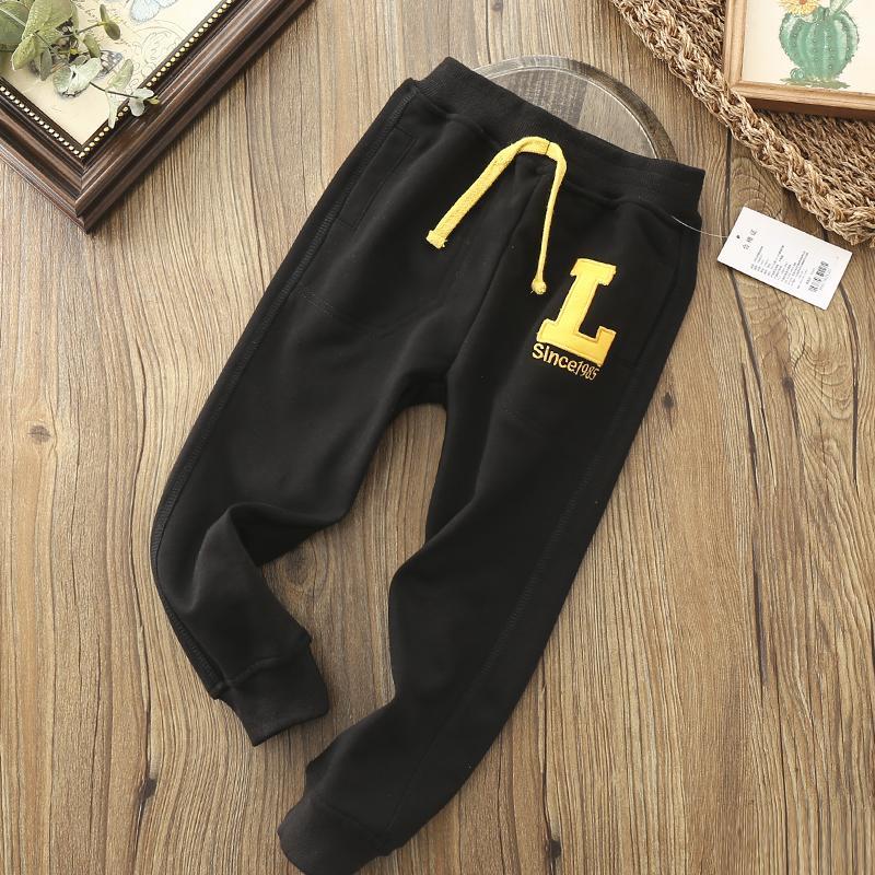 Børnebukser til drenge cargo bukser bogstaver efterår børnebukser afslappet børnetøj vinter teenagedrenge tøj til 4 6 8 12 14 år: Sort / 14