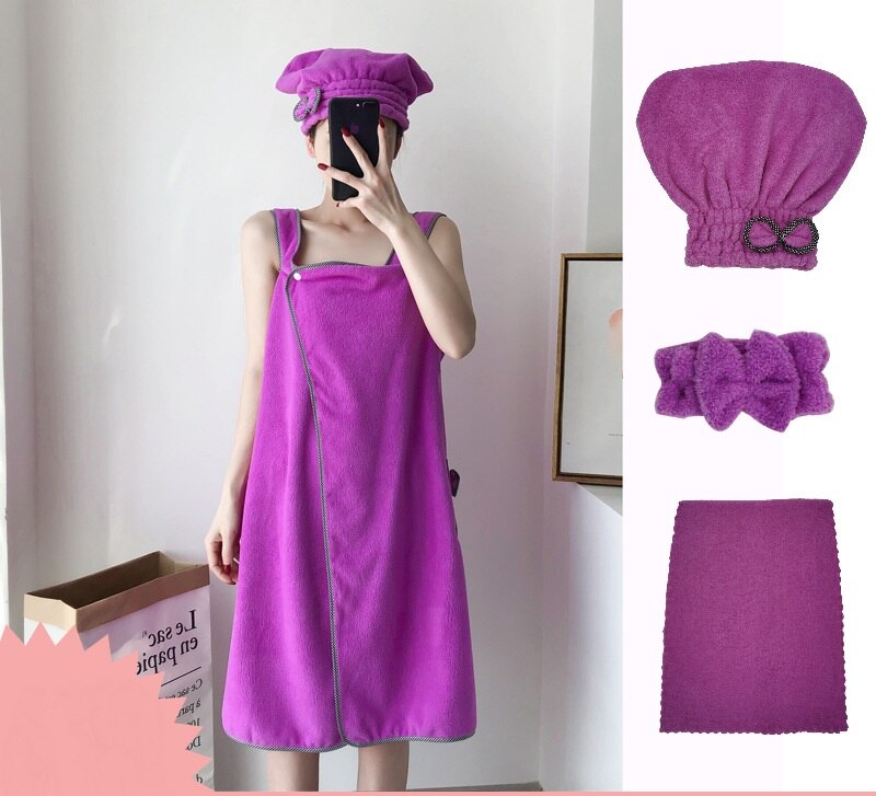 4 pièces/ensemble absorbant serviette enroulée corail polaire chemise de nuit jupe soutien-gorge serviette de bain microfibre serviette dame bonnet de douche bandeau ensemble adultes