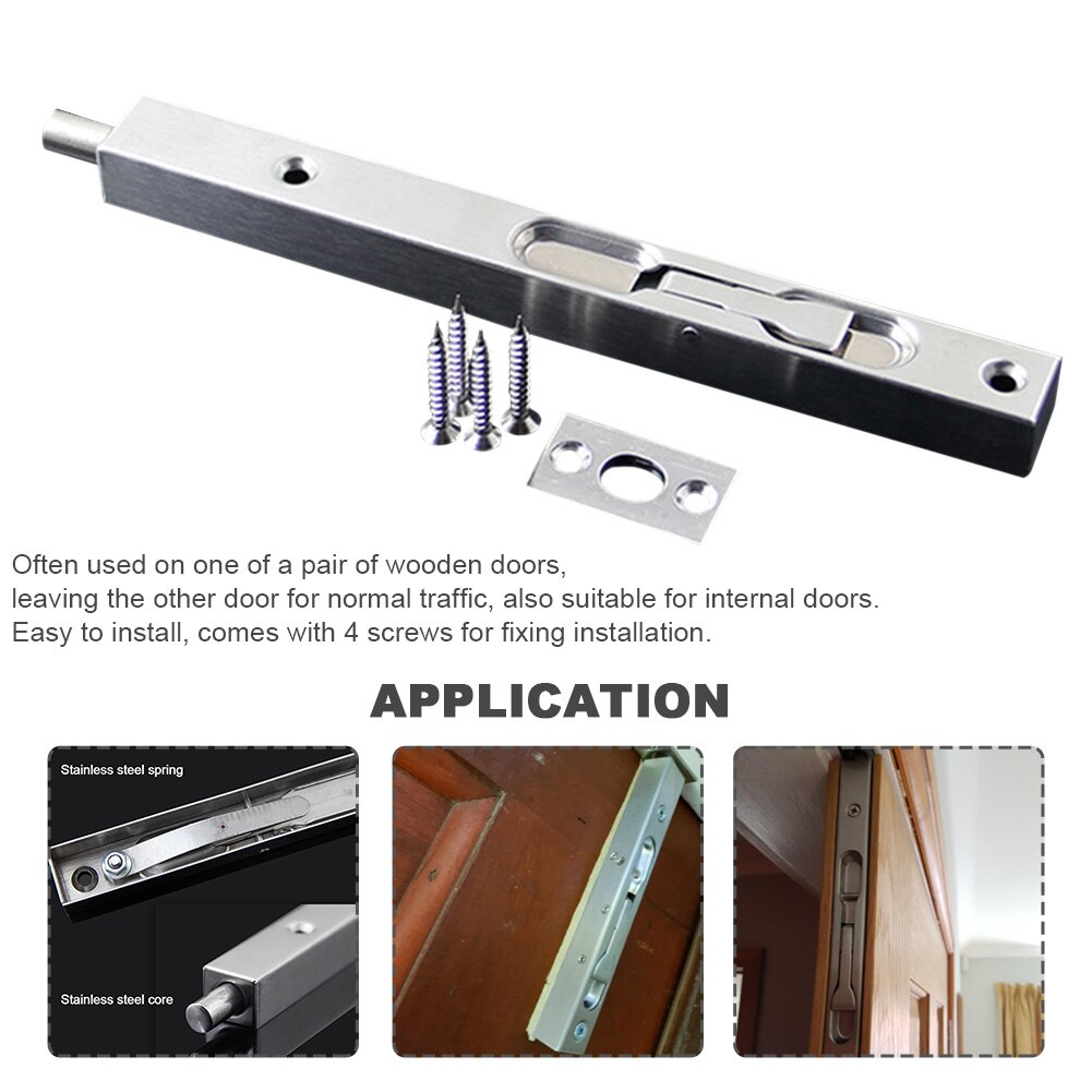 Security Guard Hardware Flush Latch Stainless Steel Slide Lock Door Bolt Brushed Lever Action Home Gate Concealed With Screws