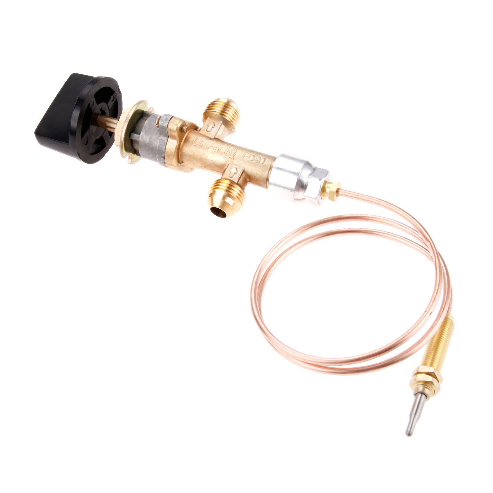 1 Pc LPG Propane Fireplace Gas Control Valve with 600mm Thermocouple M8*1 Head and Bakelite Knob Switch Inlet & Outlet 5/8-18UNF