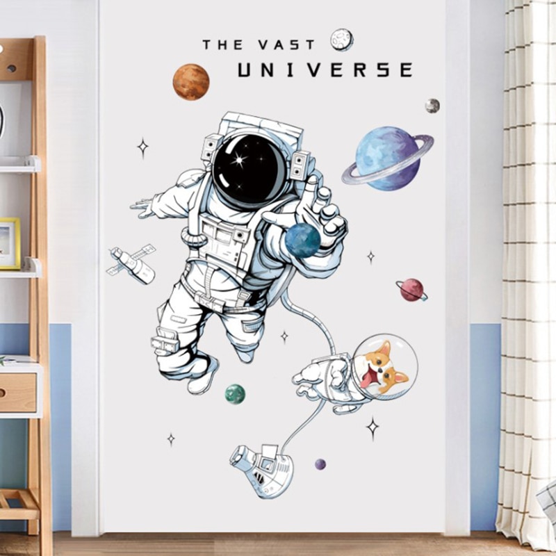 Diy plads planet astronaut væg klistermærke til børneværelse drenges soveværelse hjem indretning vægoverføringsbilleder vægmaleri kunst pvc tapet