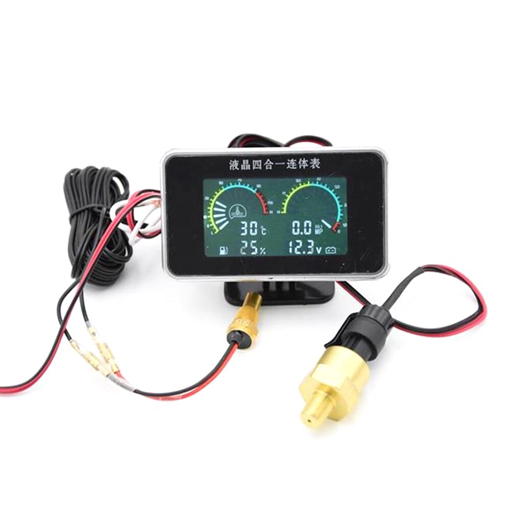 Waterproof Digital LCD Gauge 4 In 1 Digital Gauge Water Temp Gauge with Sensors Fuel Oil Pressure Gauge 1/8 NPT Voltmeter: Default Title