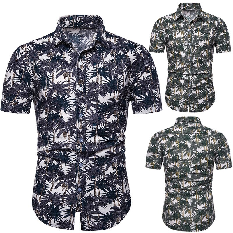 Men's Slim Fit Flower Printed Shirts Male Short Sleeve Floral Shirt Men Basic Tops Casual Plus Size Shirts Printing on Vacation
