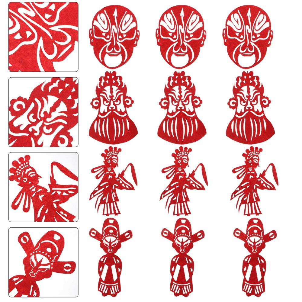 16pcs Children's DIY Chinese Paper Cuts Chinese Opera Masks Paper Cuttings (Red)